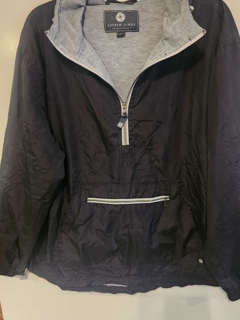 Lauren James Gray Sweatshirt with Navy Logo Patch